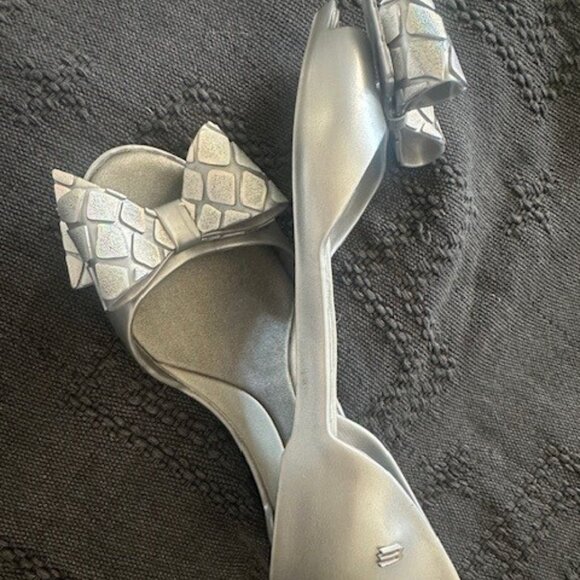 Melissa Silver Flats with Bow Accent - Picture 2 of 4